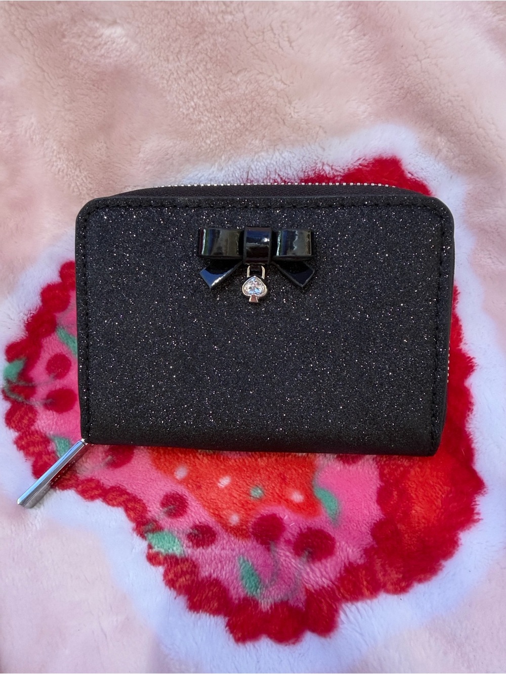 kate spade wrapping party Glitter Zip Wallet with Bow Accent